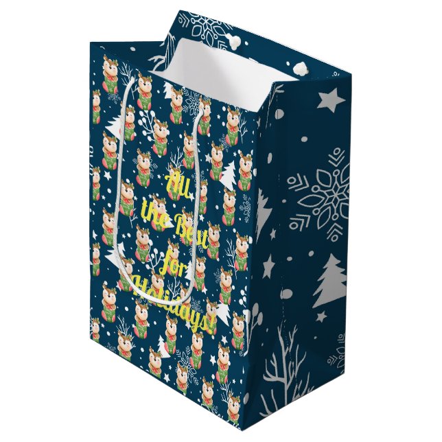 Sac Cadeau Moyen Personnaliser des fêtes des cerfs (Devant Angle)