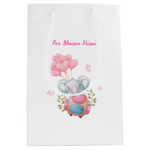 Sac Cadeau Moyen Personnaliser Éléphant Rose Mignon