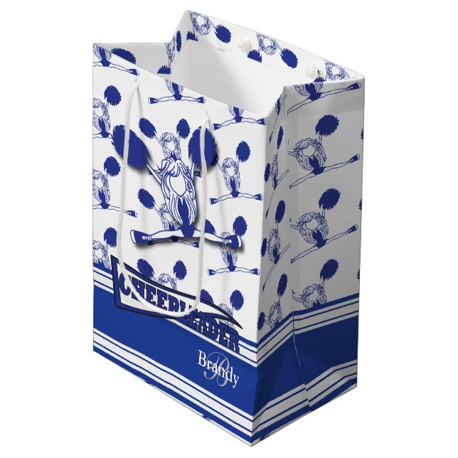 Sac Cadeau Moyen Personnaliser la Pom-pom girl bleu foncé (Devant Angle)