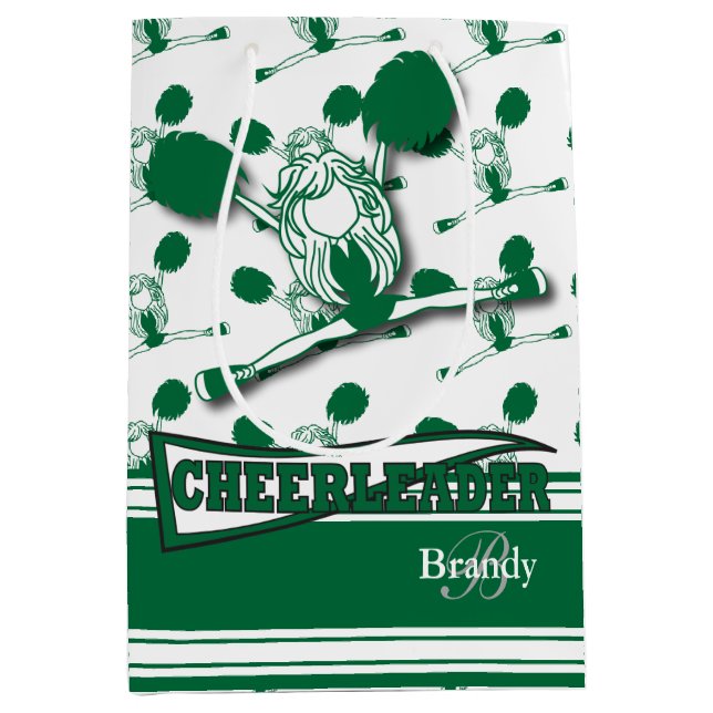 Sac Cadeau Moyen Personnaliser la Pom-pom girl verte foncée (Devant)