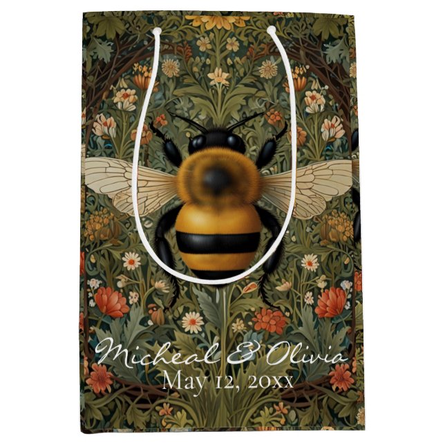 Sac Cadeau Moyen Personnaliser le boho botanique de bourdon rétro (Devant)
