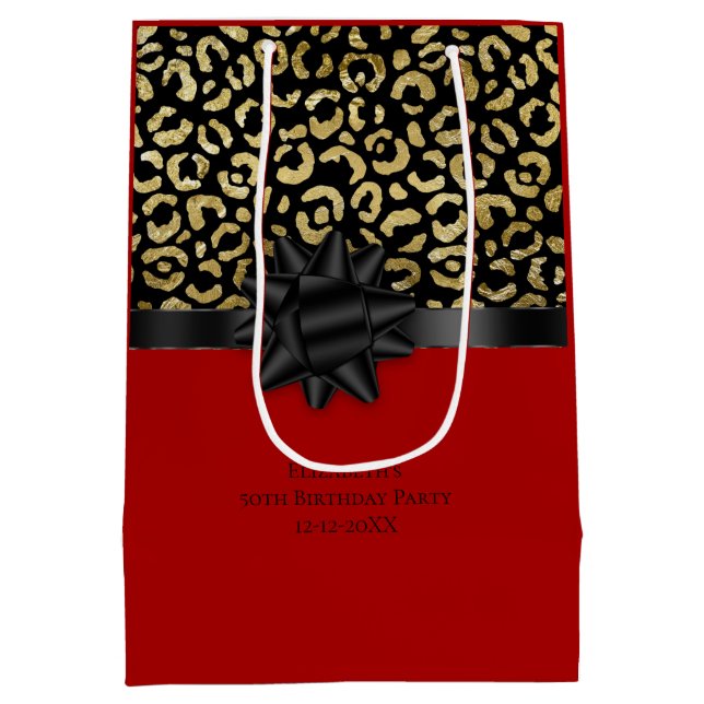 Sac Cadeau Moyen Personnalisez l'Empreinte de léopard Red Black Gol (Dos)