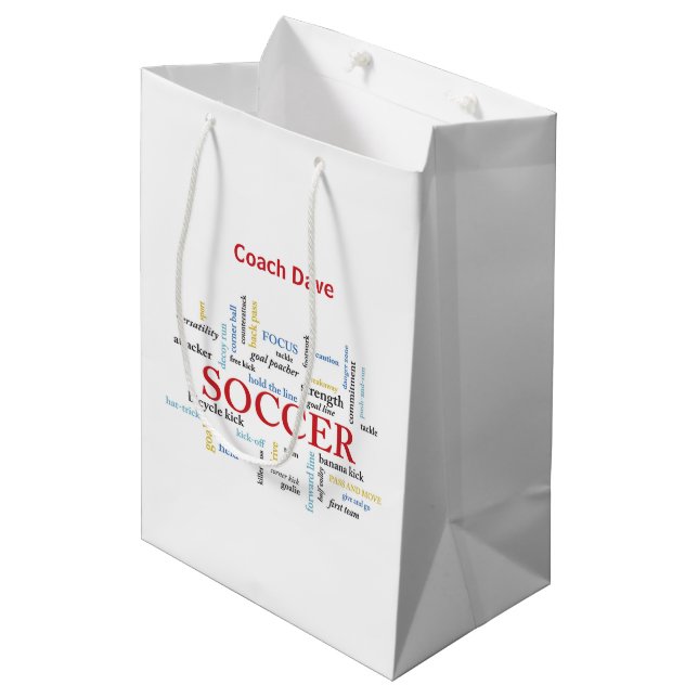 Sac Cadeau Moyen Personnalisez, Merci d'entraîneur de football en m (Devant Angle)