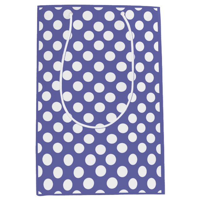 Sac Cadeau Moyen perwinkle pois blanc violet (Devant)