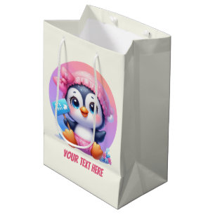 Sac Cadeau Moyen Petit animal fille bébé personnalisable pingouin
