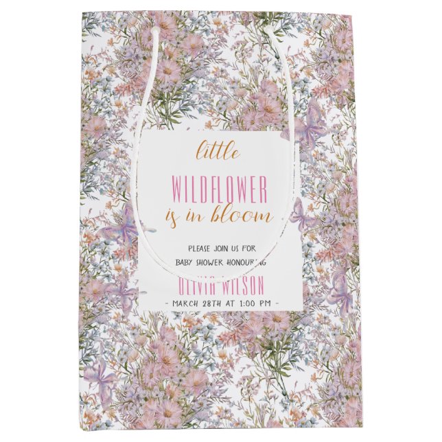 Sac Cadeau Moyen Petit fleur sauvage au baby shower fleuri (Devant)