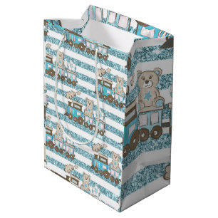 Sac Cadeau Moyen Petit ours en peluche bébé garçon douche bleu