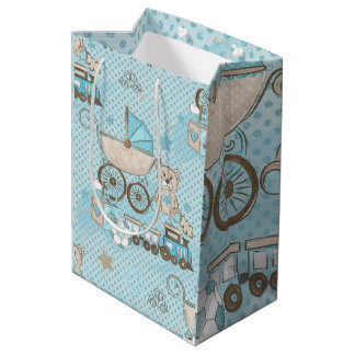 Sac Cadeau Moyen Petit ours en peluche bébé garçon douche bleu