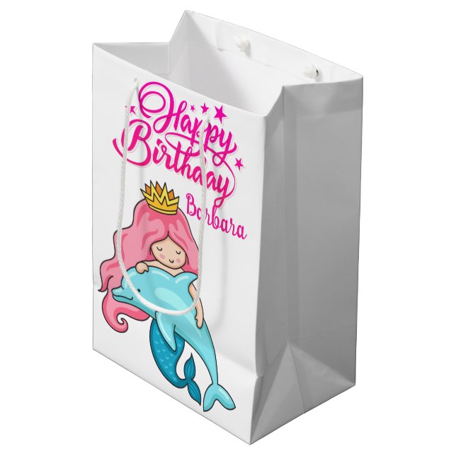 Sac Cadeau Moyen Petite Sirène Monographique Avec Dauphin (Devant Angle)