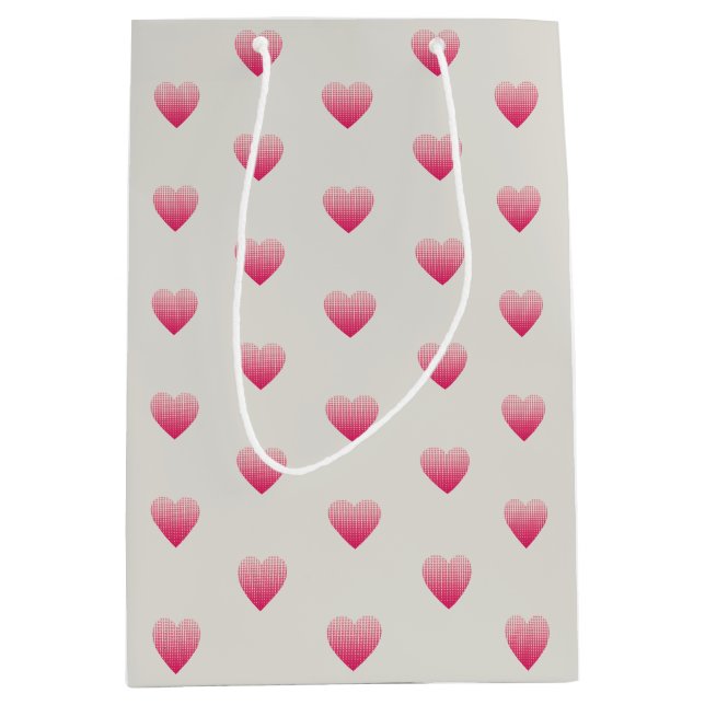 Sac Cadeau Moyen Petits coeurs roses gris clair motif (Devant)