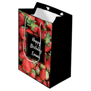 Sac Cadeau Moyen Photo de Red Juicy Strawberries Anniversaire