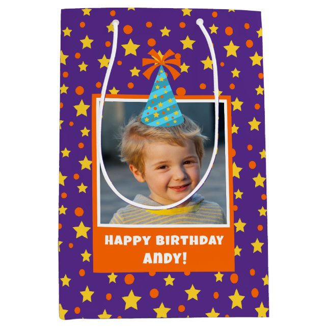 Sac Cadeau Moyen Photo pour enfant personnalisée Joyeux anniversair (Devant)