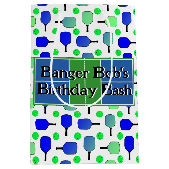 Sac Cadeau Moyen Pickleball Anniversaire Bleu Vert Paddle Ball Beng (Devant)