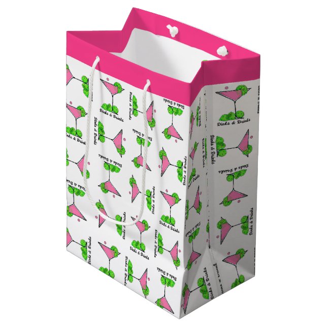 Sac Cadeau Moyen Pickleball Dinks & Drinks Pink Cosmo Cocktail (Devant Angle)