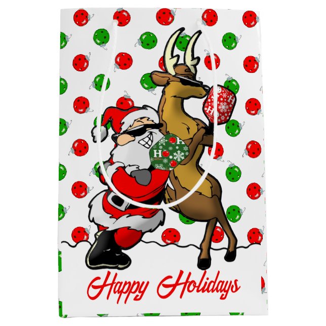 Sac Cadeau Moyen Pickleball Partners Père Noël & Reindeer Ornaming (Devant)