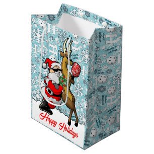 Sac Cadeau Moyen Pickleball Partners Père Noël & Reindeer Snowflake
