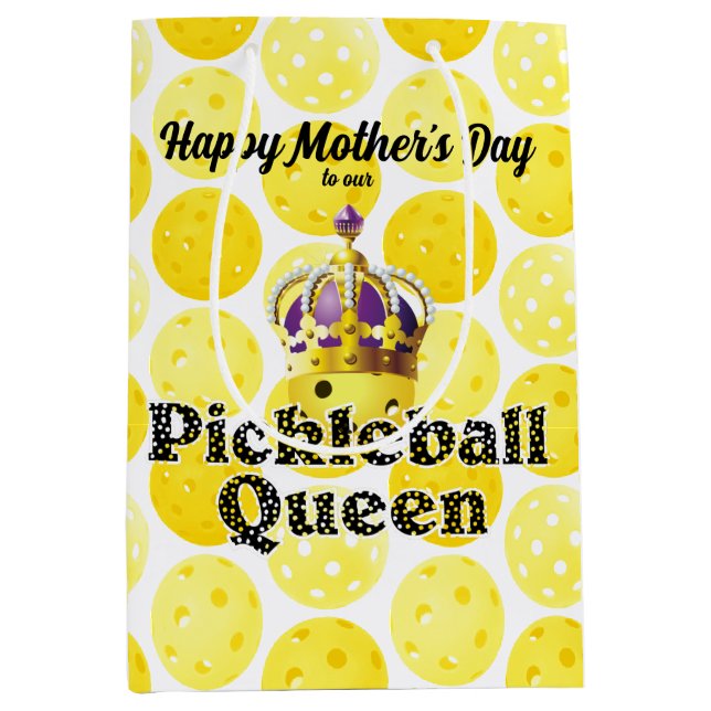 Sac Cadeau Moyen Pickleball Queen - Pickleball Jaune Porte Couronne (Devant)