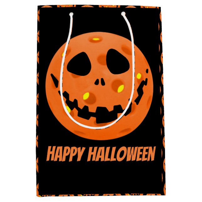 Sac Cadeau Moyen Pickleball Squelette Jack-o'Lantern Halloween (Devant)