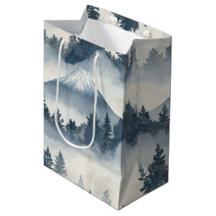 Sac Cadeau Moyen Pics de montagnes enneigées douces - Bleu Blanc