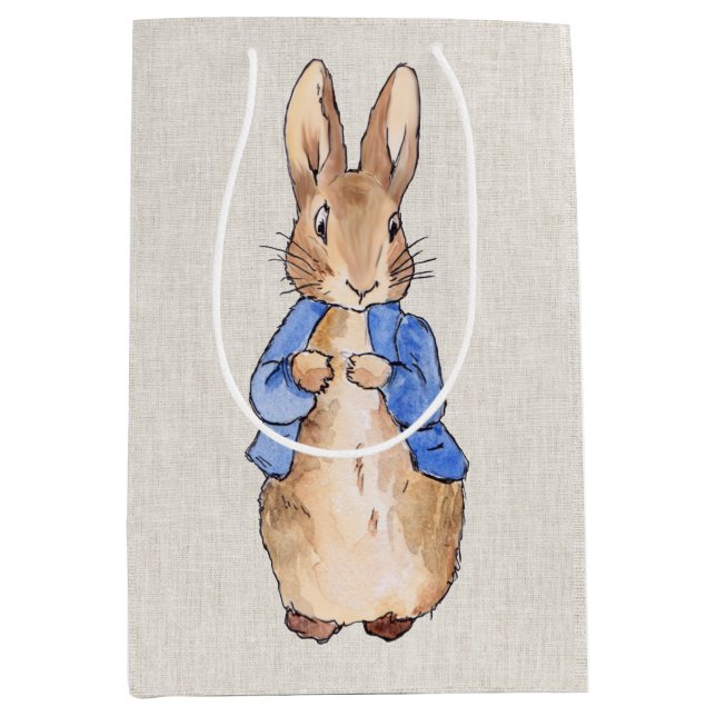 Sac Cadeau Moyen Pierre avec Arrière - plan de lin beige (Devant)