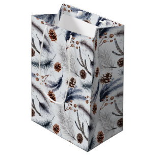 Sac Cadeau Moyen Pine Cones & Pine Needles Aquarelles Motif