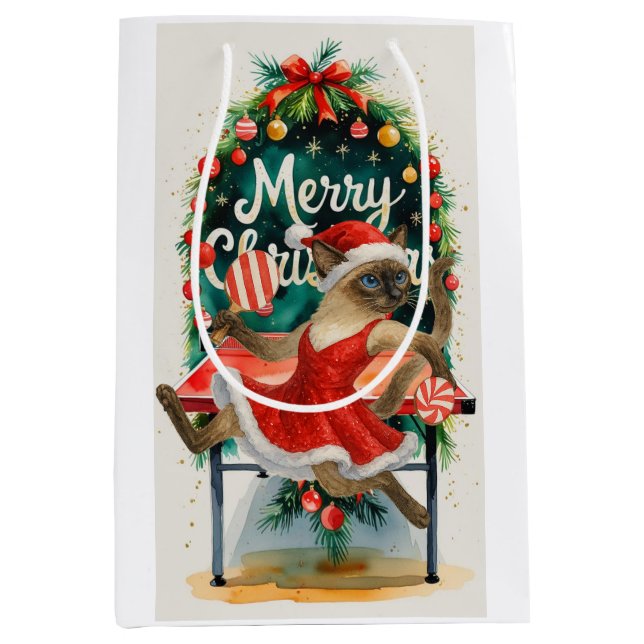 Sac Cadeau Moyen Ping Pong Christmas themed for Siamese Cat Lovers  (Devant)