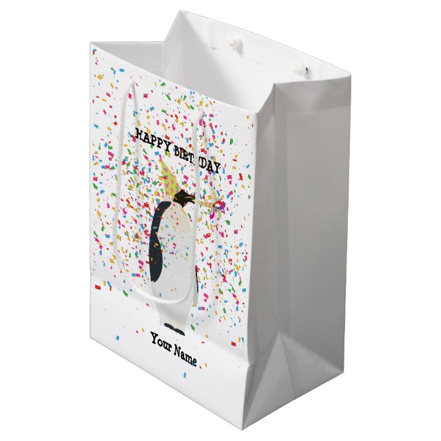 Sac Cadeau Moyen Pingouin - Animaux à la fête d'anniversaire (Devant Angle)