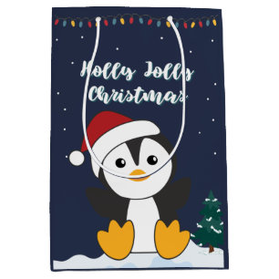 Sac Cadeau Moyen Pingouin Noël Neige Hiver Animaux Penguins Med