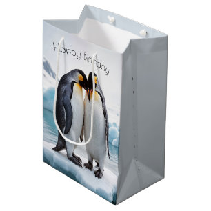 Sac Cadeau Moyen Pingouins D'Anniversaire Sur Un Glacier