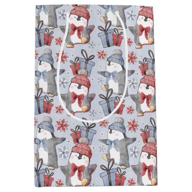 Sac Cadeau Moyen Pingouins dansants hivernaux (Devant)