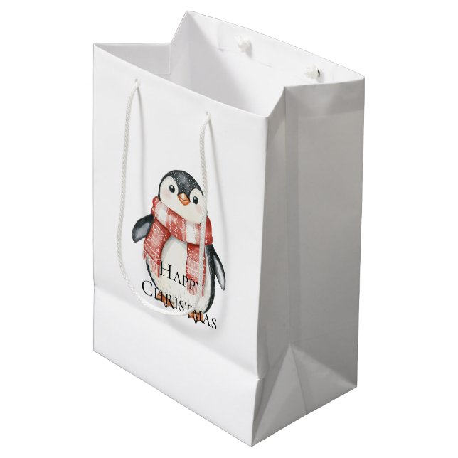 Sac Cadeau Moyen Pingouins de menthe rouge de Noël (Devant Angle)