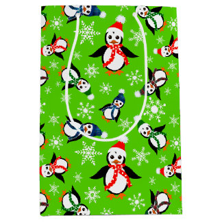 Sac Cadeau Moyen Pingouins d'hiver en Casquette