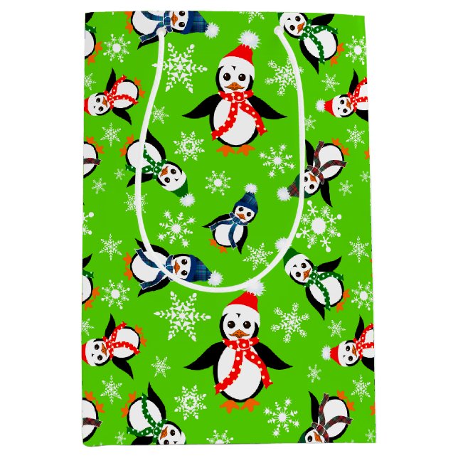 Sac Cadeau Moyen Pingouins d'hiver en Casquette (Devant)