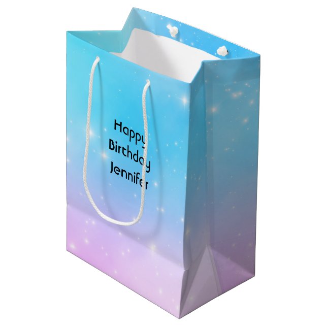Sac Cadeau Moyen Pink and Blue Pastel Gradient Sky Anniversaire (Devant Angle)