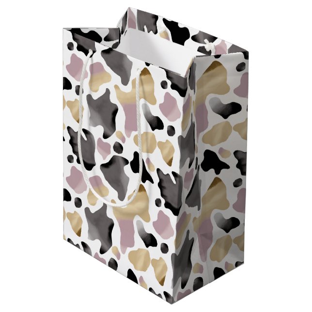 Sac Cadeau Moyen Pink and Gold Cow Imprimer Cadeau Anniversaire (Dos Angle)