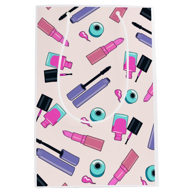 Sac Cadeau Moyen Pink and Purple Make Up Cosmetics Pattern (Devant)