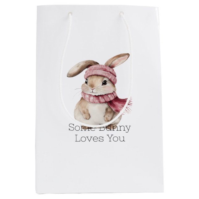 Sac Cadeau Moyen Pink Bunny Rabbit Christmas  (Devant)