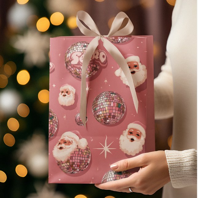 Sac Cadeau Moyen Pink Christmas Retro Santa Gift Bag (Créateur téléchargé)