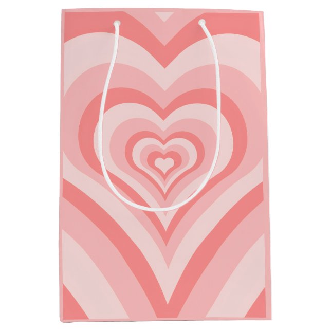 Sac Cadeau Moyen Pink Heart Gradient Pattern – Cute Girly Love (Devant)