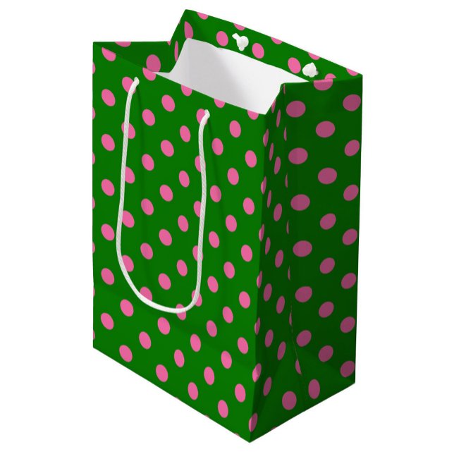 Sac Cadeau Moyen Pink On Green Polka Dots Pattern Design  (Créateur téléchargé)