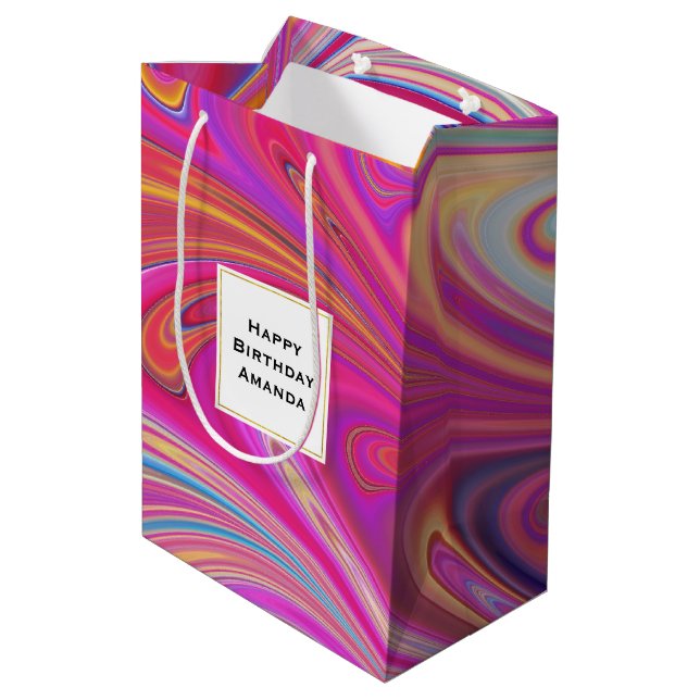 Sac Cadeau Moyen Pink Orange Swirls Résumé Design Anniversaire (Dos Angle)