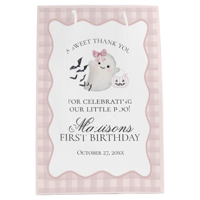 Sac Cadeau Moyen Pink Pastel Little Boo Ghost Birthday Party Favors (Devant)