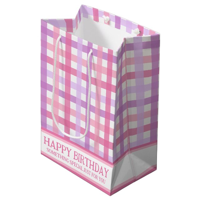 Sac Cadeau Moyen Pink Purple Pastel Moderne En vichy Motif (Devant Angle)