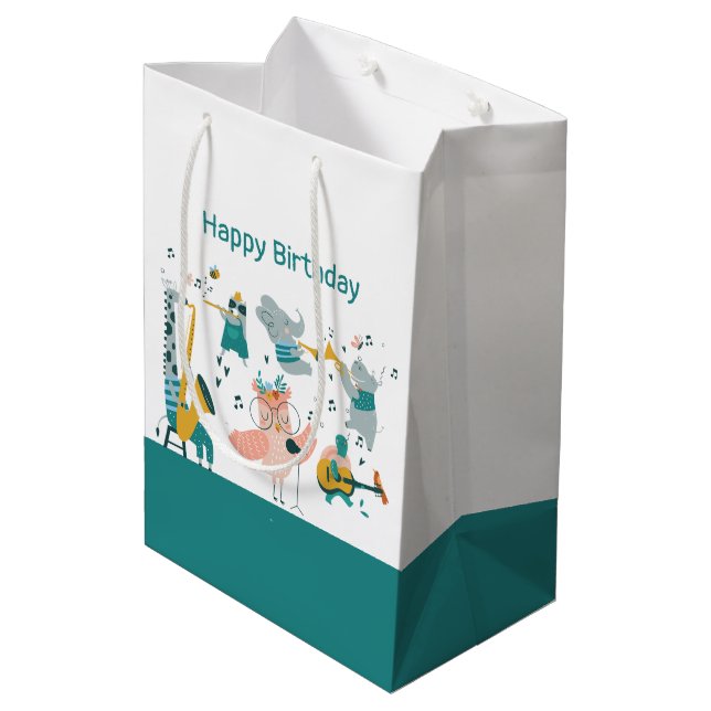 Sac Cadeau Moyen Pink Songbird avec Animal Band Anniversaire (Dos Angle)