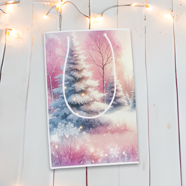 Sac Cadeau Moyen Pink Winter Wonderland Noël (Créateur téléchargé)