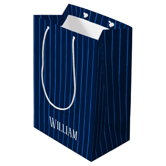 Sac Cadeau Moyen Pinstripes bleu marine personnalisées (Dos Angle)