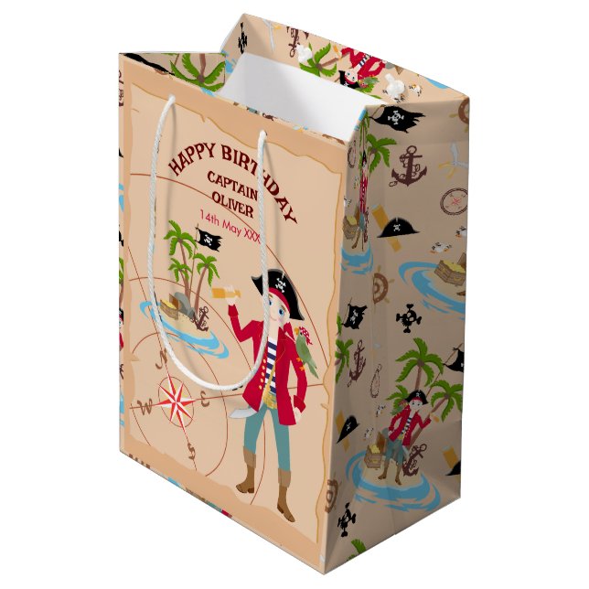 Sac Cadeau Moyen Pirate Boy Treasure Map Amusants Anniversaire Fête (Dos Angle)