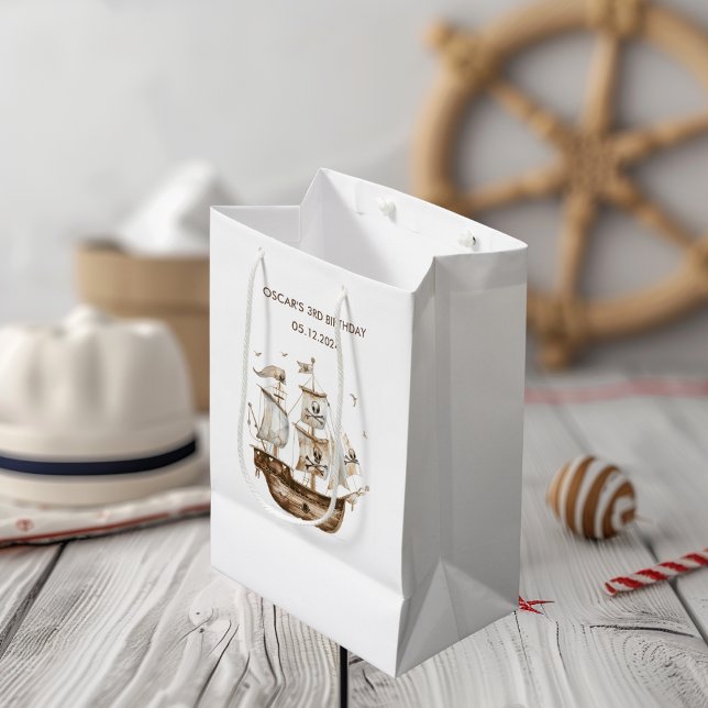 Sac Cadeau Moyen Pirate Ship Brown thème nautique Anniversaire (Créateur téléchargé)