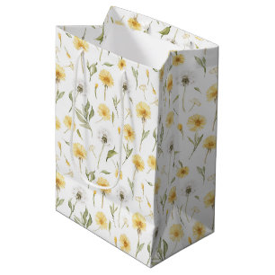 Sac Cadeau Moyen Pissenlits Fleurs Jaunes Blanches Anniversaire