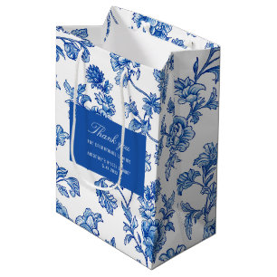 Sac Cadeau Moyen Pivoine rose de chinoiserie bleue et blanche